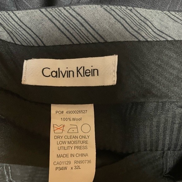 Calvin Klein Dress Pant Mens 34x32 Black Pinstripe Wool Business Casual Trouser - Picture 7 of 10